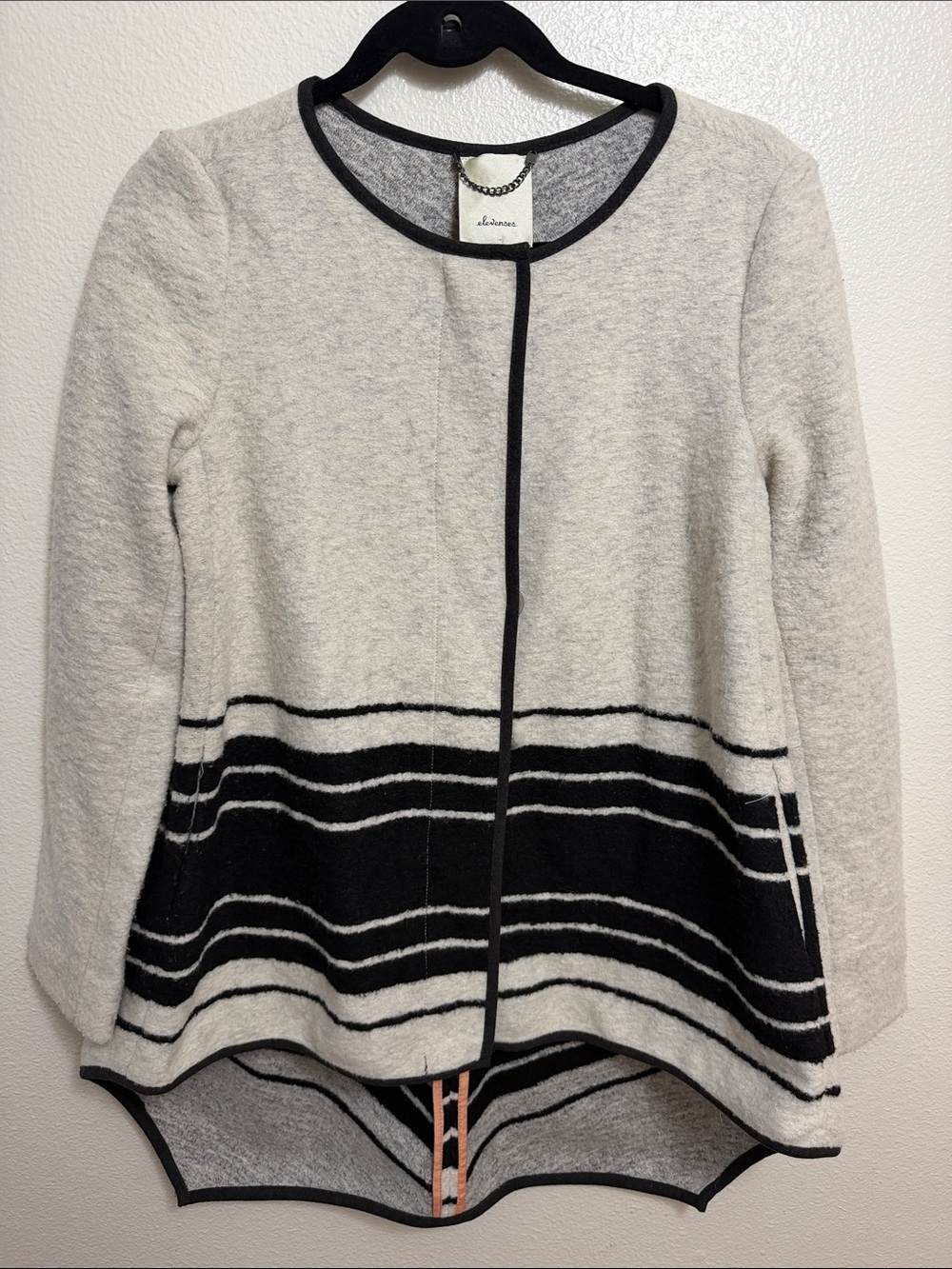 elevenses Cream and Black Striped Open-Front Cardigan
